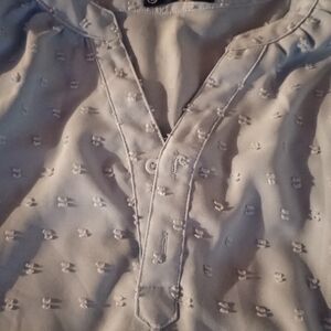 Woman's Light Blue Swiss Dotted V-neck Peasant Styled Blouse